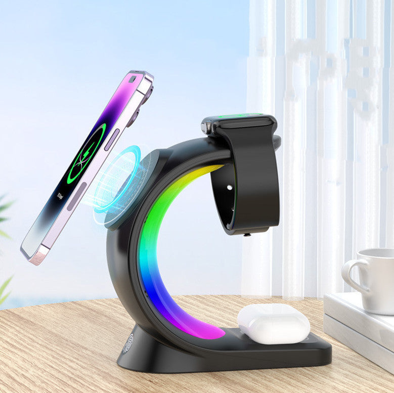 Wireless Charging Station 4-in-1 – Magnetic Fast Charger for iPhone, AirPods Pro & Apple Watch with Ambient Light EZKrea.com