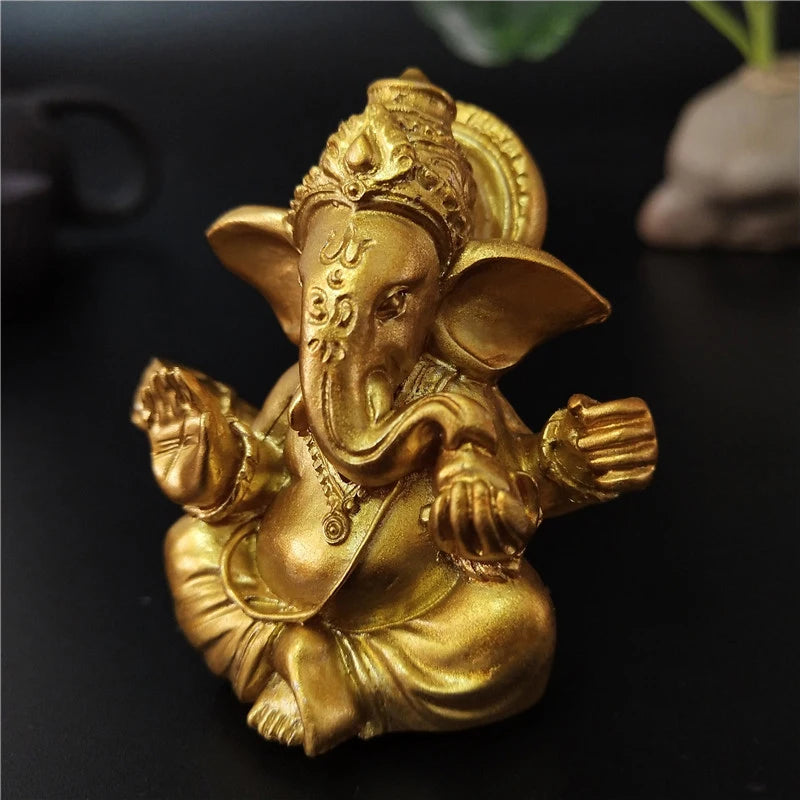 Gold Lord Ganesha Buddha Statue Elephant God Sculptures Ganesh Figurines Man-made Stone Home Garden Buddha Decoration Statues Ezkrea