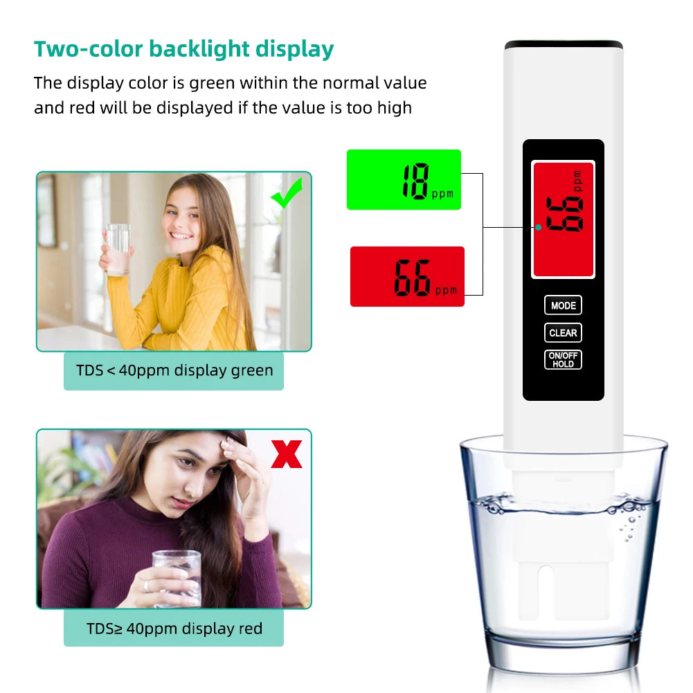 TDS Digital Meter4-in-1 Water Tester Pen – 0-9990 PPM, Backlit LCD, Temp Meter for Drinking Water, Pools, Aquariums & Hydroponics Ezkrea