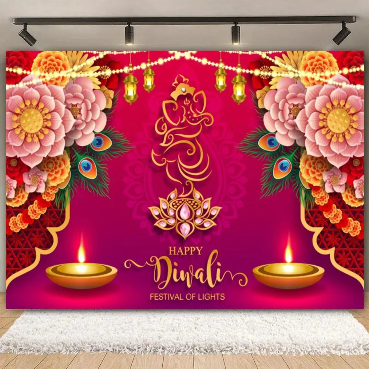 Indian Traditional Backdrop Photo Festival Party Candle Fireworks Mural Hindu Indian Wedding Holi Flower Anniversary Background Ezkrea