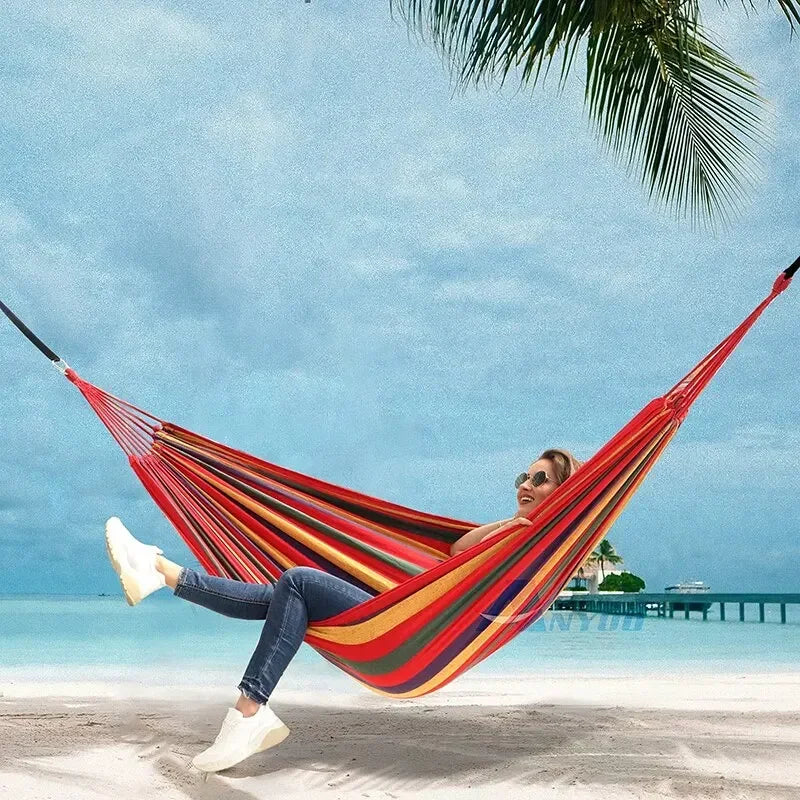 Outdoor Canvas Hammock – Heavy-Duty Swing Bed with Tree Ropes, 200kg Load Capacity for Camping, Garden, Patio, Backyard Ezkrea