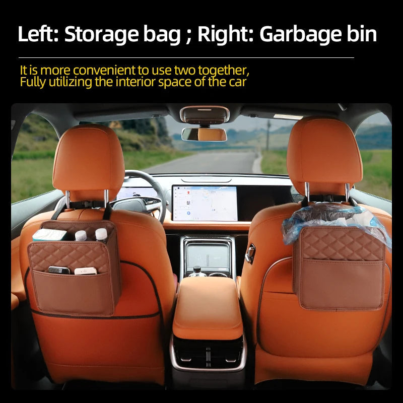 Multifunctional Car Seat Storage Bag – Leather Organizer & Trash Holder | Universal Fit Ezkrea