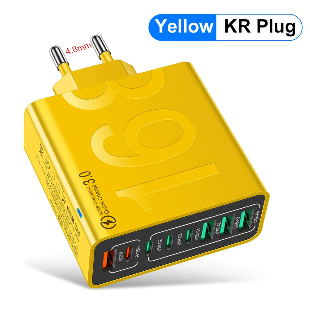 150W 8-Port Fast Charging QC3.0 Travel Charger – Compatible with iPhone 14, Samsung, Xiaomi | EU/US/KR Plug Wall Adapter Ezkrea