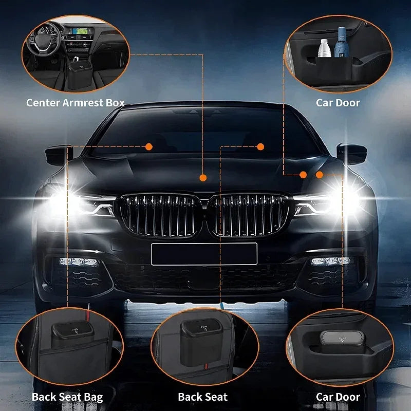 Trash Can for Car with Lid – Leak-Proof Mini Bin with 60/300 Bags | Compact Car Garbage Holder & Organizer Accessory Ezkrea