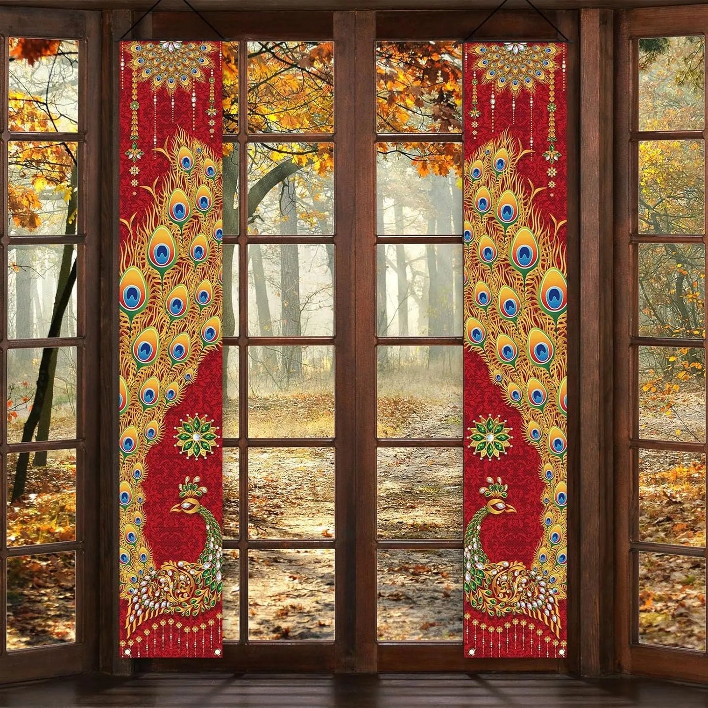 VIKAMA Diwali Festival Happy Gateway Banner Indian Diwali Festival Peacock Front Porch Welcome Sign Party Decorative Items Ezkrea