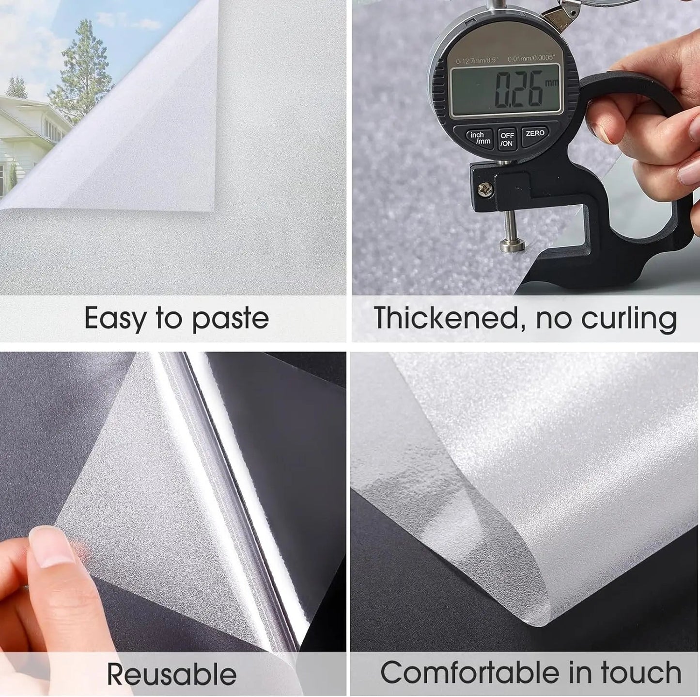 Frosted Window Privacy Film – No Glue Static Cling, Non-Adhesive Sun Blocking & Heat Control for Bathroom/Office/Glass Doors Ezkrea