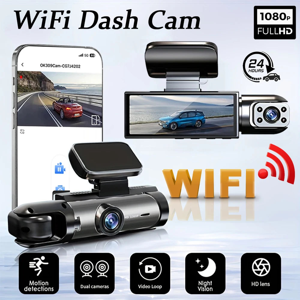 1080P WIFI Dual camera Dash Cam for cars,Front And Inside,car camera with IR Night Vision,Loop Recording,wide angle Car DVR Came Ezkrea