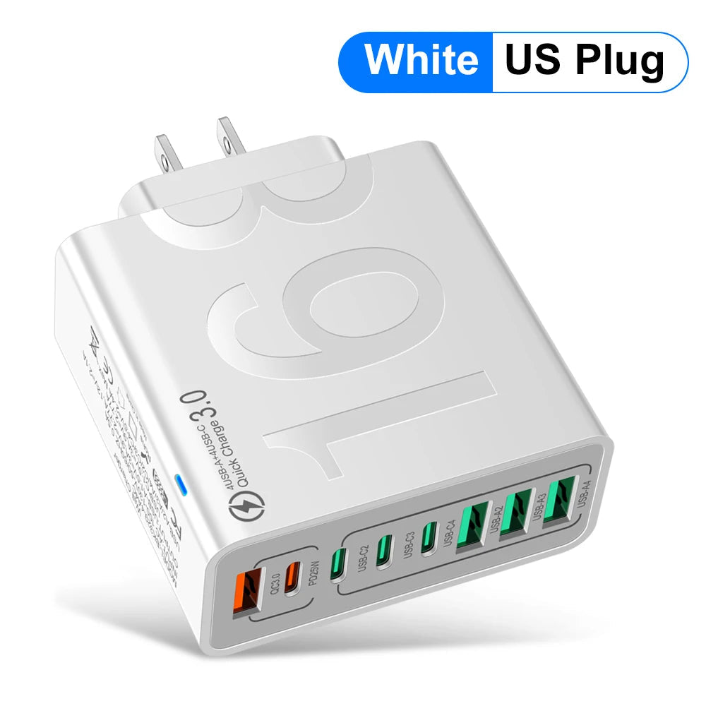 150W 8-Port Fast Charging QC3.0 Travel Charger – Compatible with iPhone 14, Samsung, Xiaomi | EU/US/KR Plug Wall Adapter Ezkrea