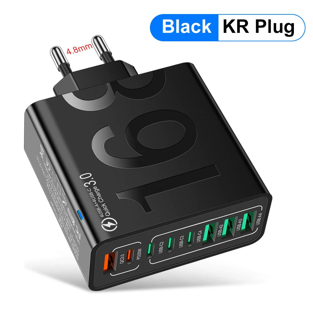 150W 8-Port Fast Charging QC3.0 Travel Charger – Compatible with iPhone 14, Samsung, Xiaomi | EU/US/KR Plug Wall Adapter Ezkrea