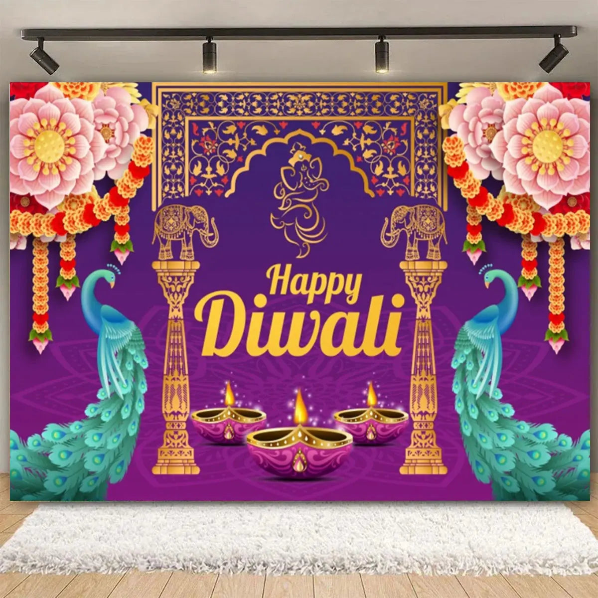 Indian Traditional Backdrop Photo Festival Party Candle Fireworks Mural Hindu Indian Wedding Holi Flower Anniversary Background Ezkrea