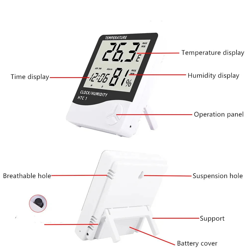 Digital Temperature & Humidity Meter with LCD Display – Indoor/Outdoor Thermometer Hygrometer & Clock EZKrea.com