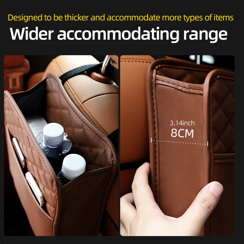 Multifunctional Car Seat Storage Bag – Leather Organizer & Trash Holder | Universal Fit Ezkrea