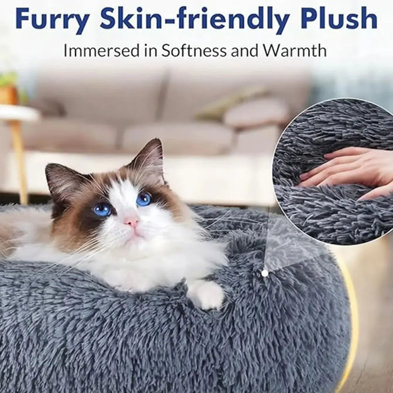 40-90cm Round Pet Bed for Large Dog Bed Super Soft Cat Bed Long Plush Dog House for Medium Dog House Winter Warm Sleeping Ezkrea