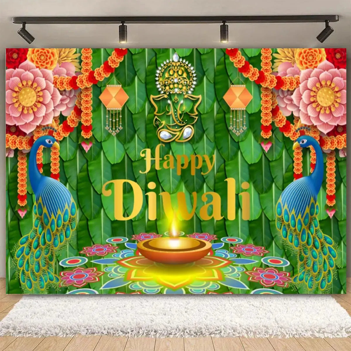 Indian Traditional Backdrop Photo Festival Party Candle Fireworks Mural Hindu Indian Wedding Holi Flower Anniversary Background Ezkrea