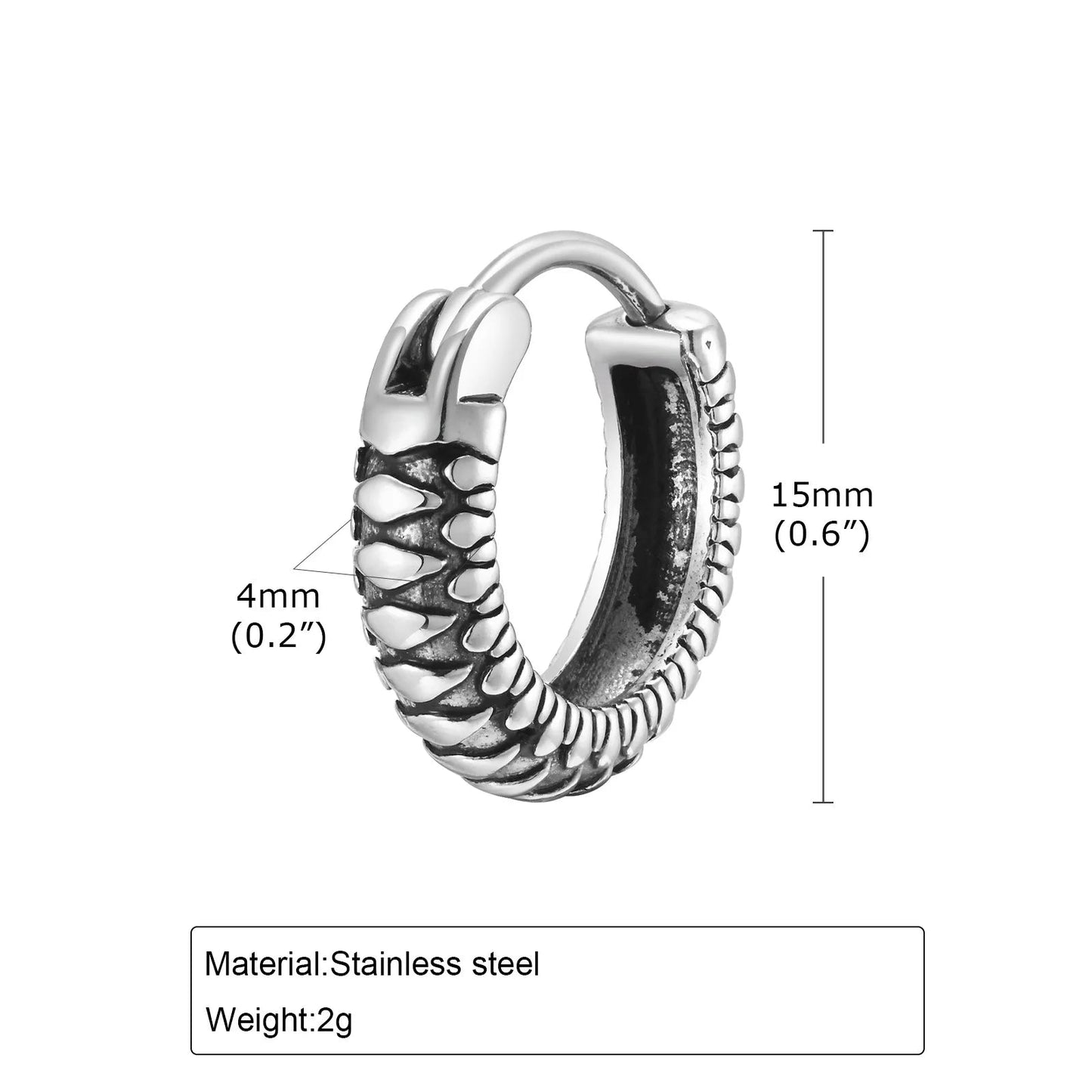 Snake Textured Hoop Earrings for Men, Anti Allergy Stainless Steel Animal Huggies Hoop Earrings,Male Earring Jewelry Gift Ezkrea
