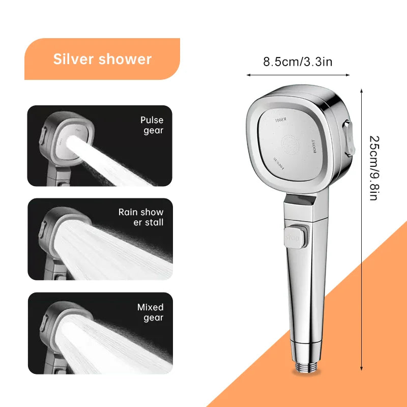 Musurjoy 3-Mode Adjustable Handheld Shower Head – High Pressure Booster, Silver Finish, Bathroom Shower System Ezkrea