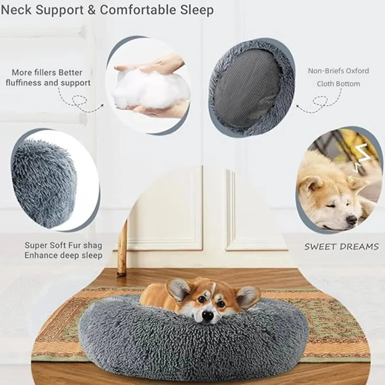 40-90cm Round Pet Bed for Large Dog Bed Super Soft Cat Bed Long Plush Dog House for Medium Dog House Winter Warm Sleeping Ezkrea