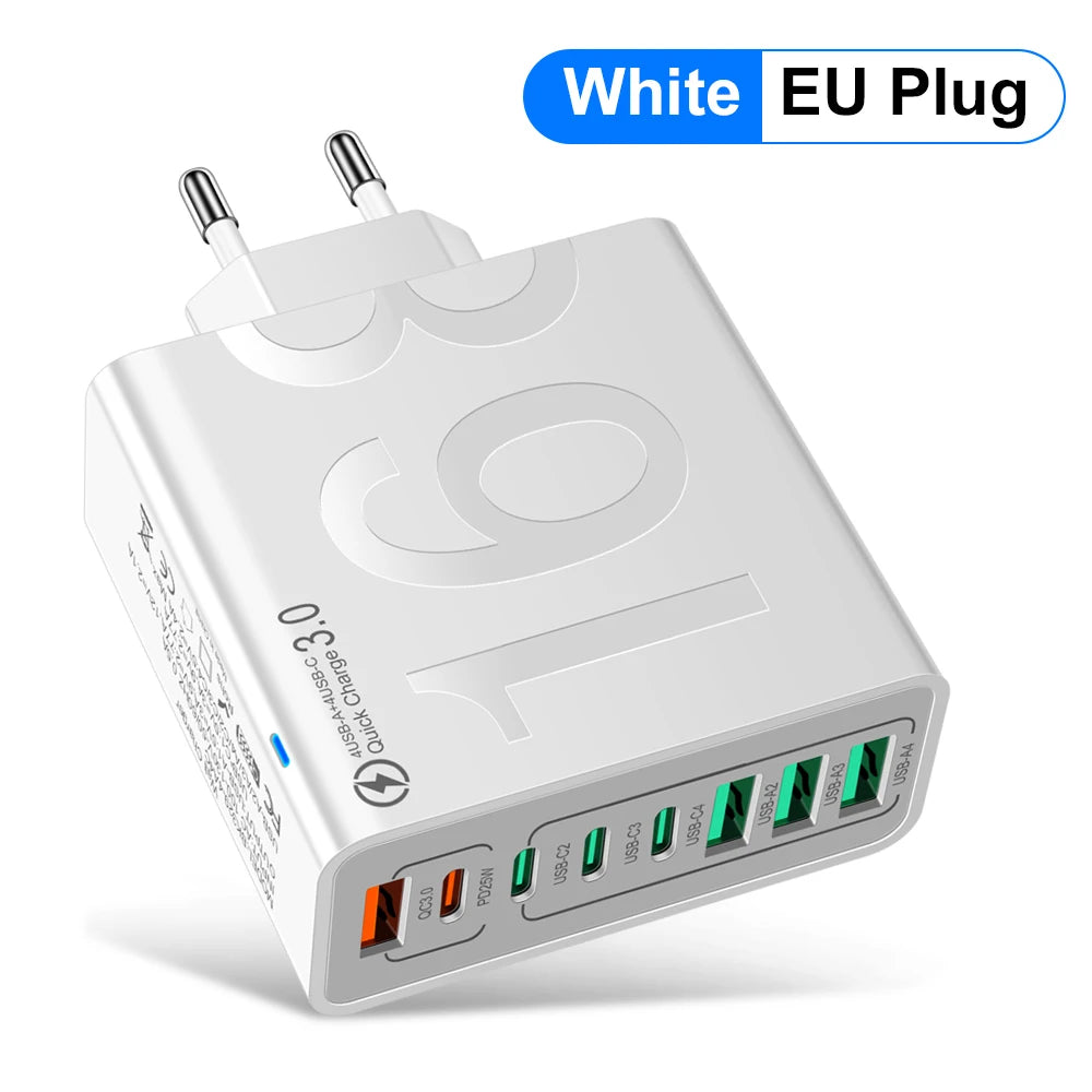 150W 8-Port Fast Charging QC3.0 Travel Charger – Compatible with iPhone 14, Samsung, Xiaomi | EU/US/KR Plug Wall Adapter Ezkrea