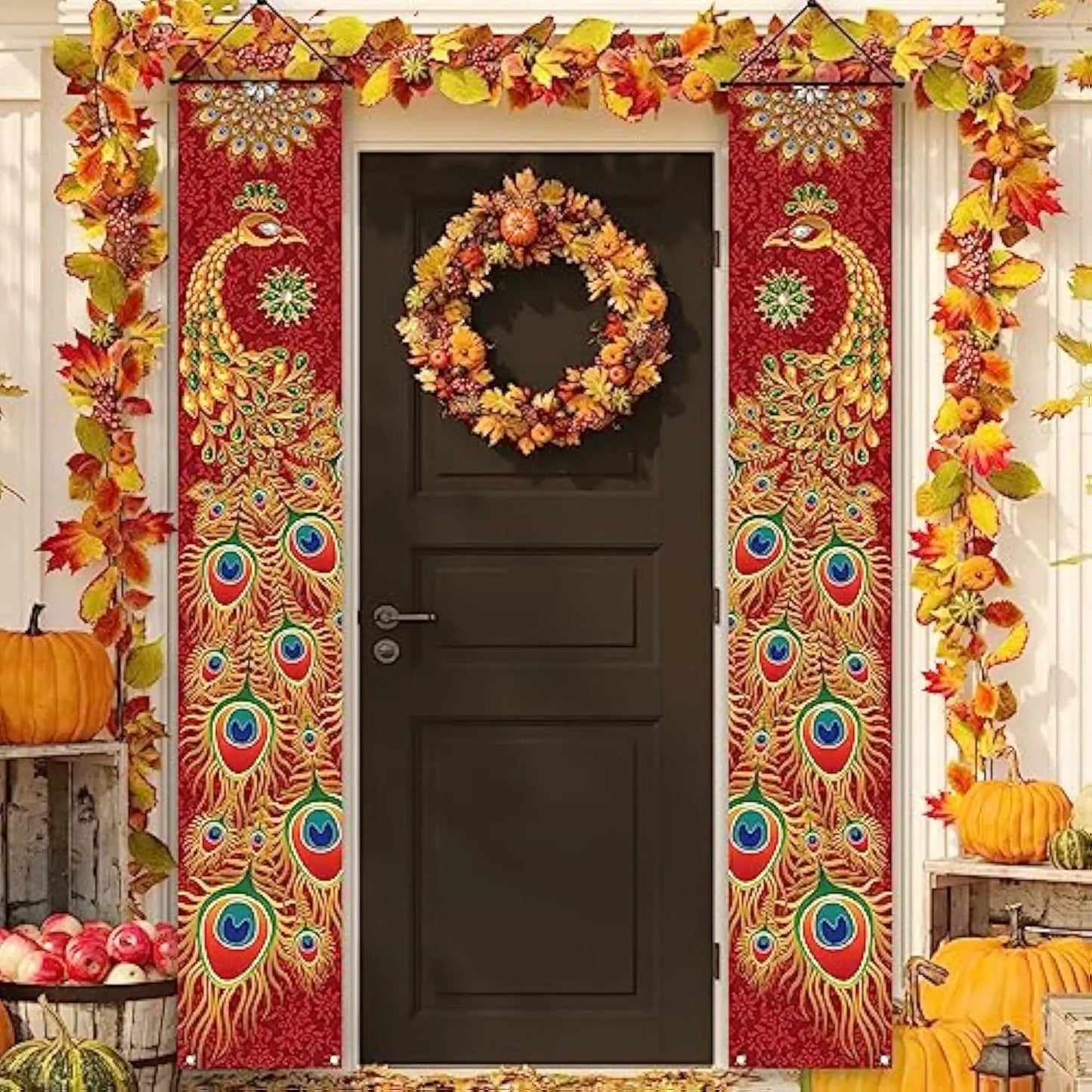 VIKAMA Diwali Festival Happy Gateway Banner Indian Diwali Festival Peacock Front Porch Welcome Sign Party Decorative Items Ezkrea