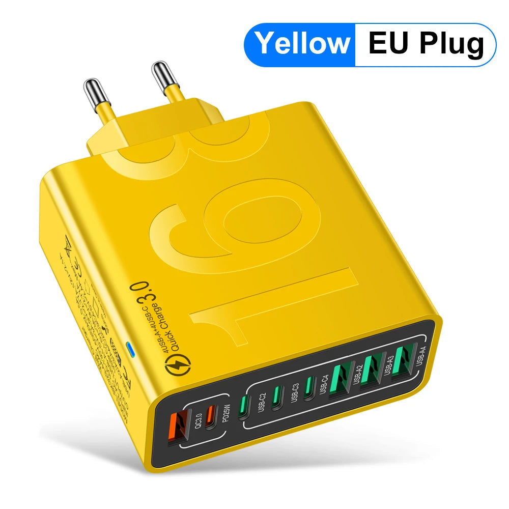 150W 8-Port Fast Charging QC3.0 Travel Charger – Compatible with iPhone 14, Samsung, Xiaomi | EU/US/KR Plug Wall Adapter Ezkrea