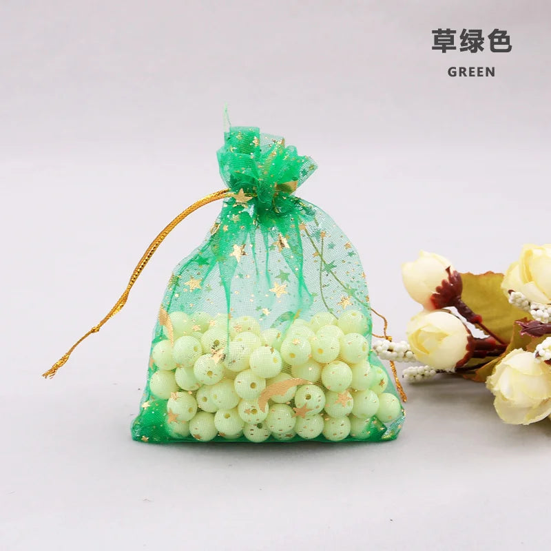 50PCS Moon Stars Drawstring Organza Bags Jewelry Gift Bags Pouches Gold Star Organza Favor Pouches for Christmas Wedding Ezkrea