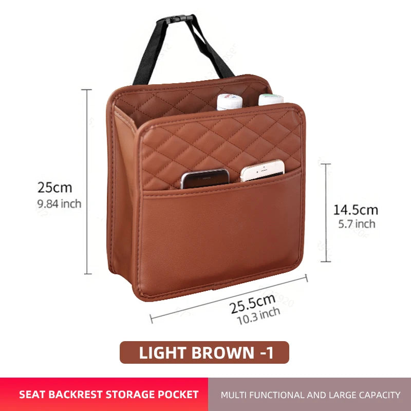 Multifunctional Car Seat Storage Bag – Leather Organizer & Trash Holder | Universal Fit Ezkrea