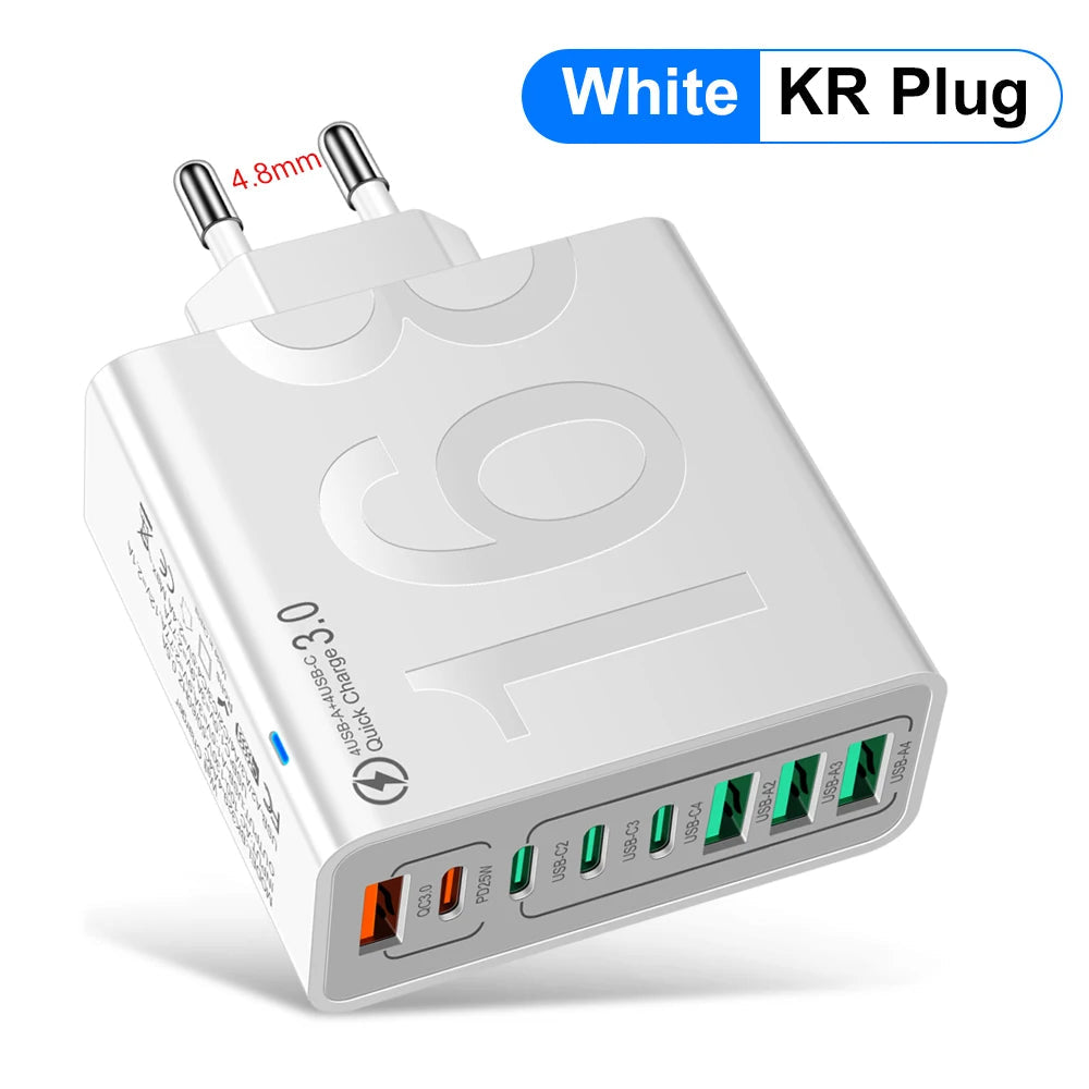 150W 8-Port Fast Charging QC3.0 Travel Charger – Compatible with iPhone 14, Samsung, Xiaomi | EU/US/KR Plug Wall Adapter Ezkrea