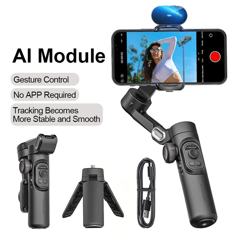 Smart XE 3-Axis Gimbal Stabilizer w/ Fill Light – Face Tracking, Vlogging & TikTok Ready for iPhone & Android Smartphones Ezkrea