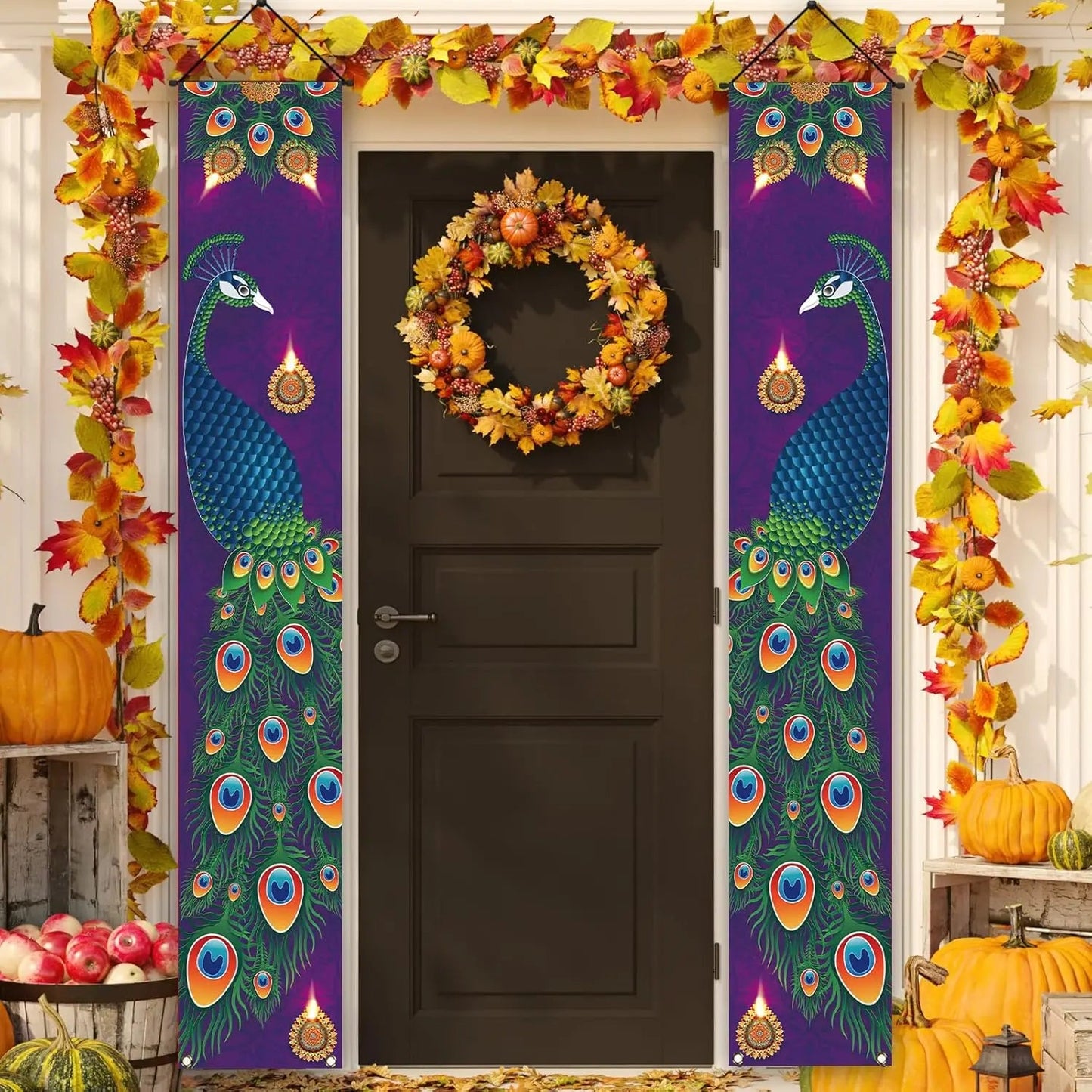 VIKAMA Diwali Festival Happy Gateway Banner Indian Diwali Festival Peacock Front Porch Welcome Sign Party Decorative Items Ezkrea