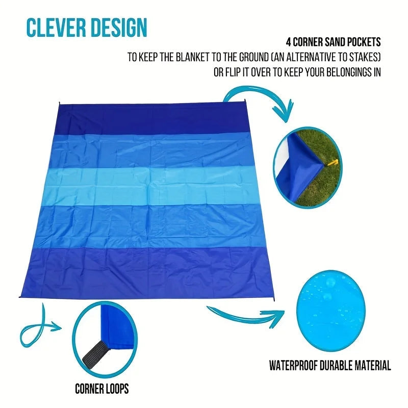 Quick-Dry Waterproof Beach Blanket – Sandproof, Compact & Lightweight – Ideal for Camping, Travel, Hiking & Outdoor Picnics with Carry Bag Ezkrea