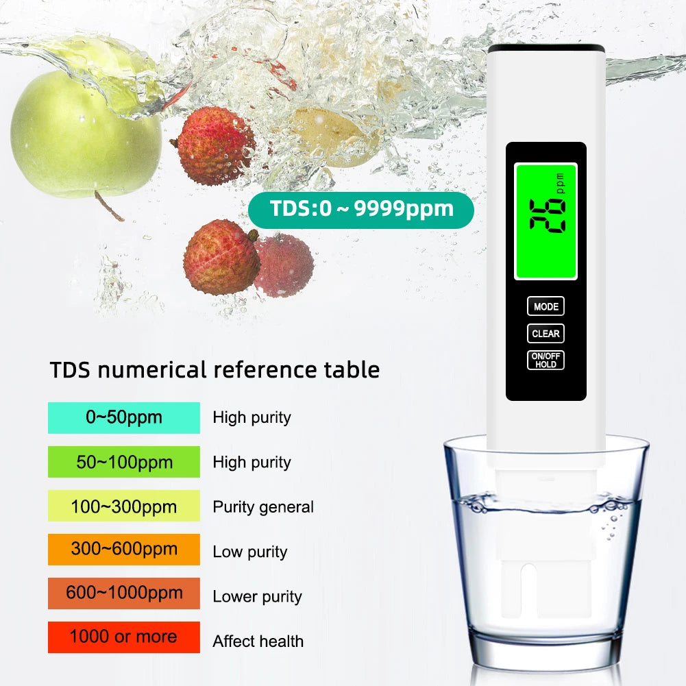 TDS Digital Meter4-in-1 Water Tester Pen – 0-9990 PPM, Backlit LCD, Temp Meter for Drinking Water, Pools, Aquariums & Hydroponics Ezkrea