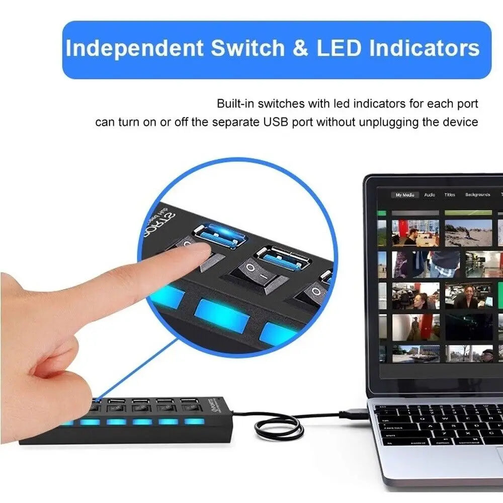 7-in-1 USB Hub Adapter with Power for PC & Laptop Ezkrea