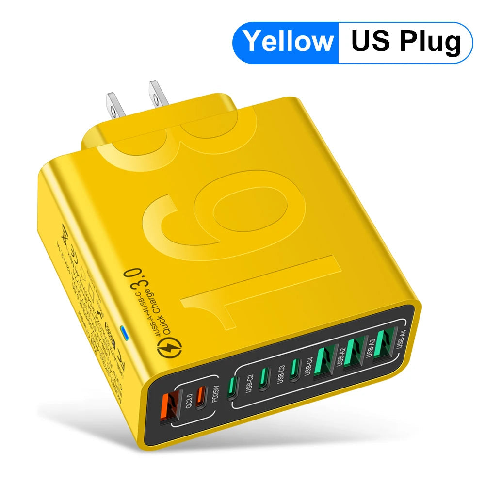 150W 8-Port Fast Charging QC3.0 Travel Charger – Compatible with iPhone 14, Samsung, Xiaomi | EU/US/KR Plug Wall Adapter Ezkrea