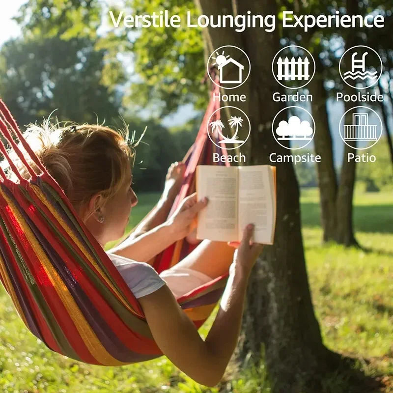 Outdoor Canvas Hammock – Heavy-Duty Swing Bed with Tree Ropes, 200kg Load Capacity for Camping, Garden, Patio, Backyard Ezkrea
