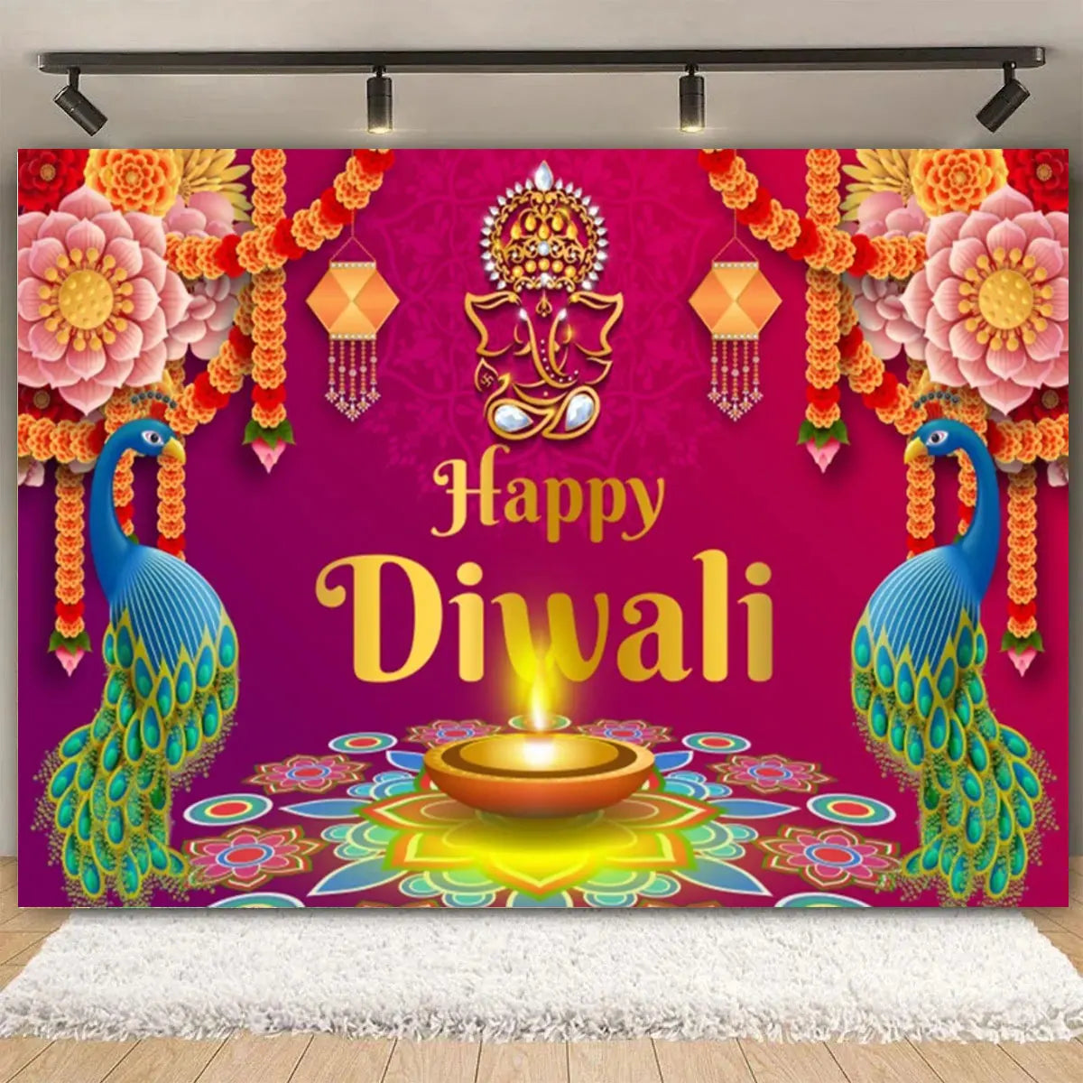 Indian Traditional Backdrop Photo Festival Party Candle Fireworks Mural Hindu Indian Wedding Holi Flower Anniversary Background Ezkrea