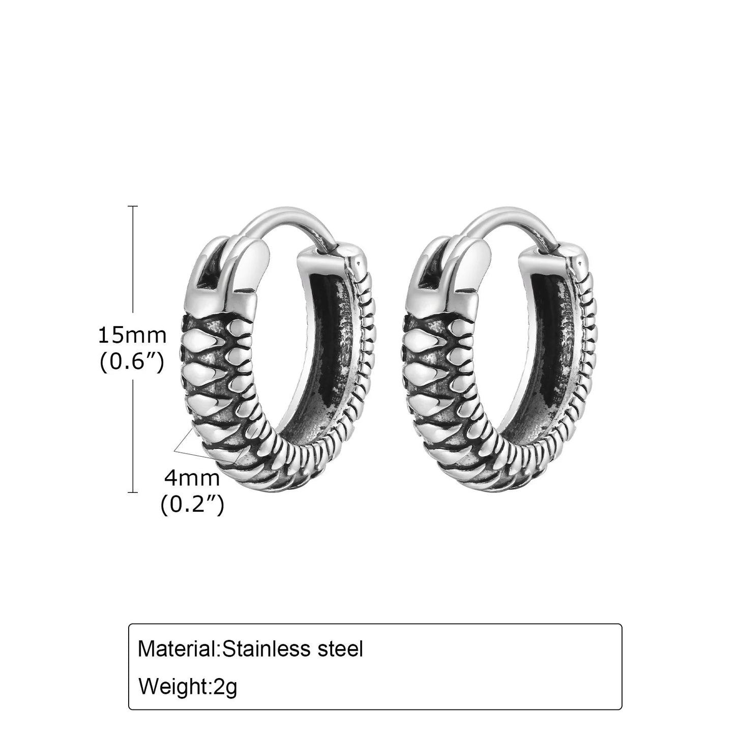 Snake Textured Hoop Earrings for Men, Anti Allergy Stainless Steel Animal Huggies Hoop Earrings,Male Earring Jewelry Gift Ezkrea