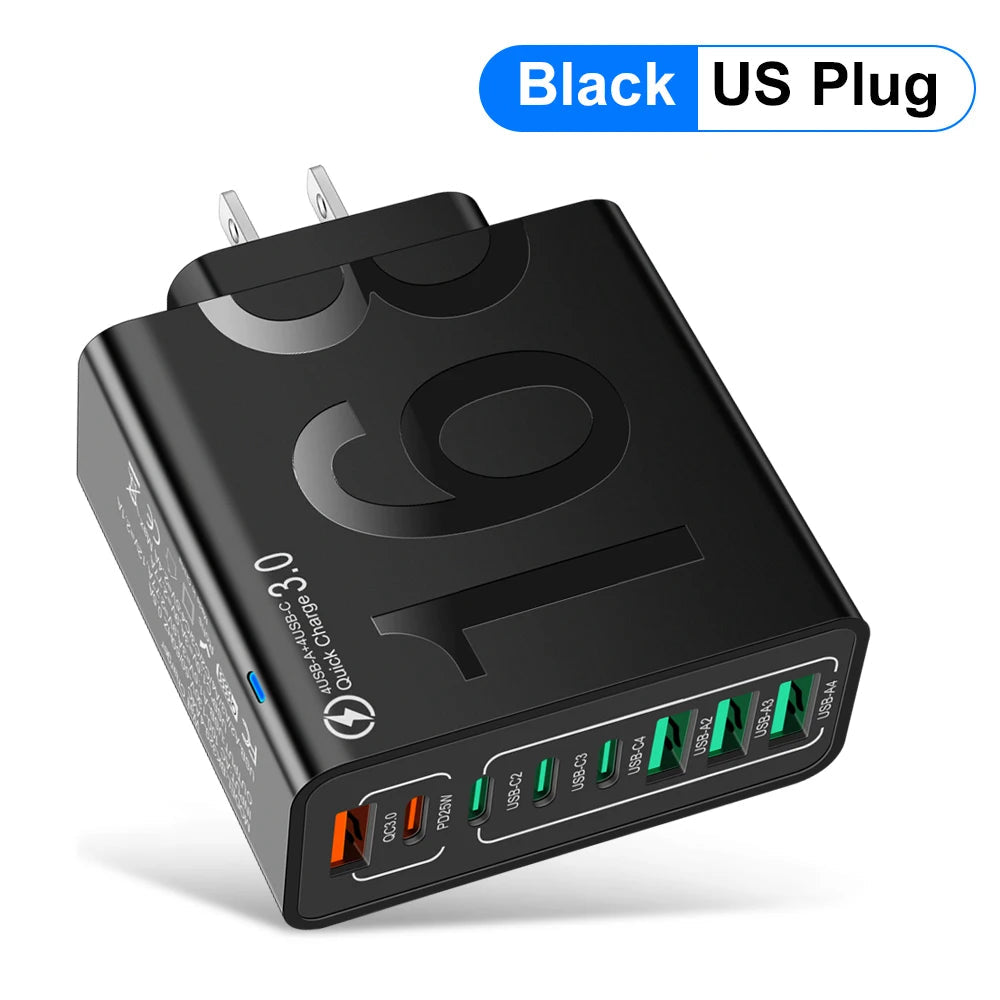 150W 8-Port Fast Charging QC3.0 Travel Charger – Compatible with iPhone 14, Samsung, Xiaomi | EU/US/KR Plug Wall Adapter Ezkrea