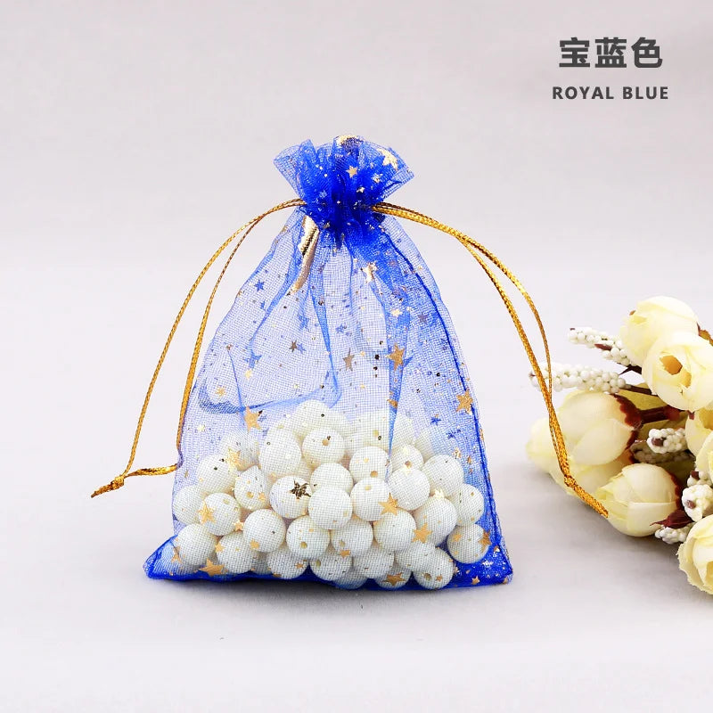 50PCS Moon Stars Drawstring Organza Bags Jewelry Gift Bags Pouches Gold Star Organza Favor Pouches for Christmas Wedding Ezkrea