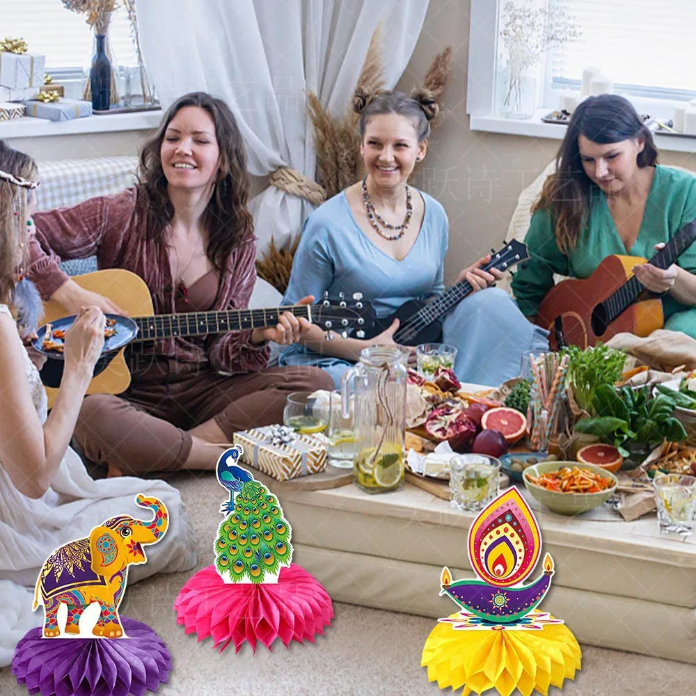 Happy Diwali Party Honeycomb Table Decoration Diwali Elephant Peacock Ornaments Happy Festival of Lights Party Decor Ezkrea
