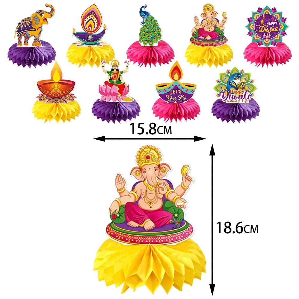 Happy Diwali Party Honeycomb Table Decoration Diwali Elephant Peacock Ornaments Happy Festival of Lights Party Decor Ezkrea