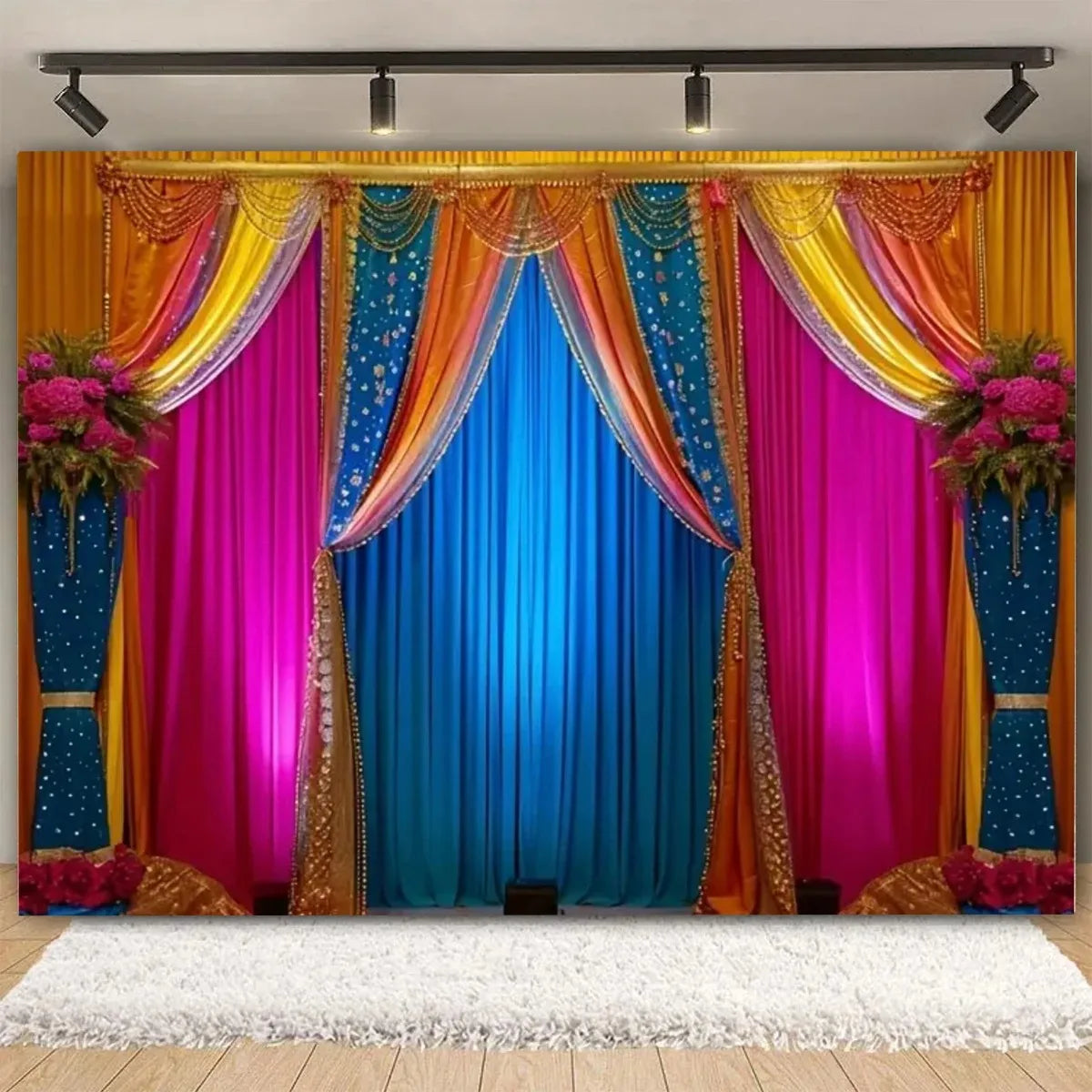 Indian Traditional Backdrop Photo Festival Party Candle Fireworks Mural Hindu Indian Wedding Holi Flower Anniversary Background Ezkrea