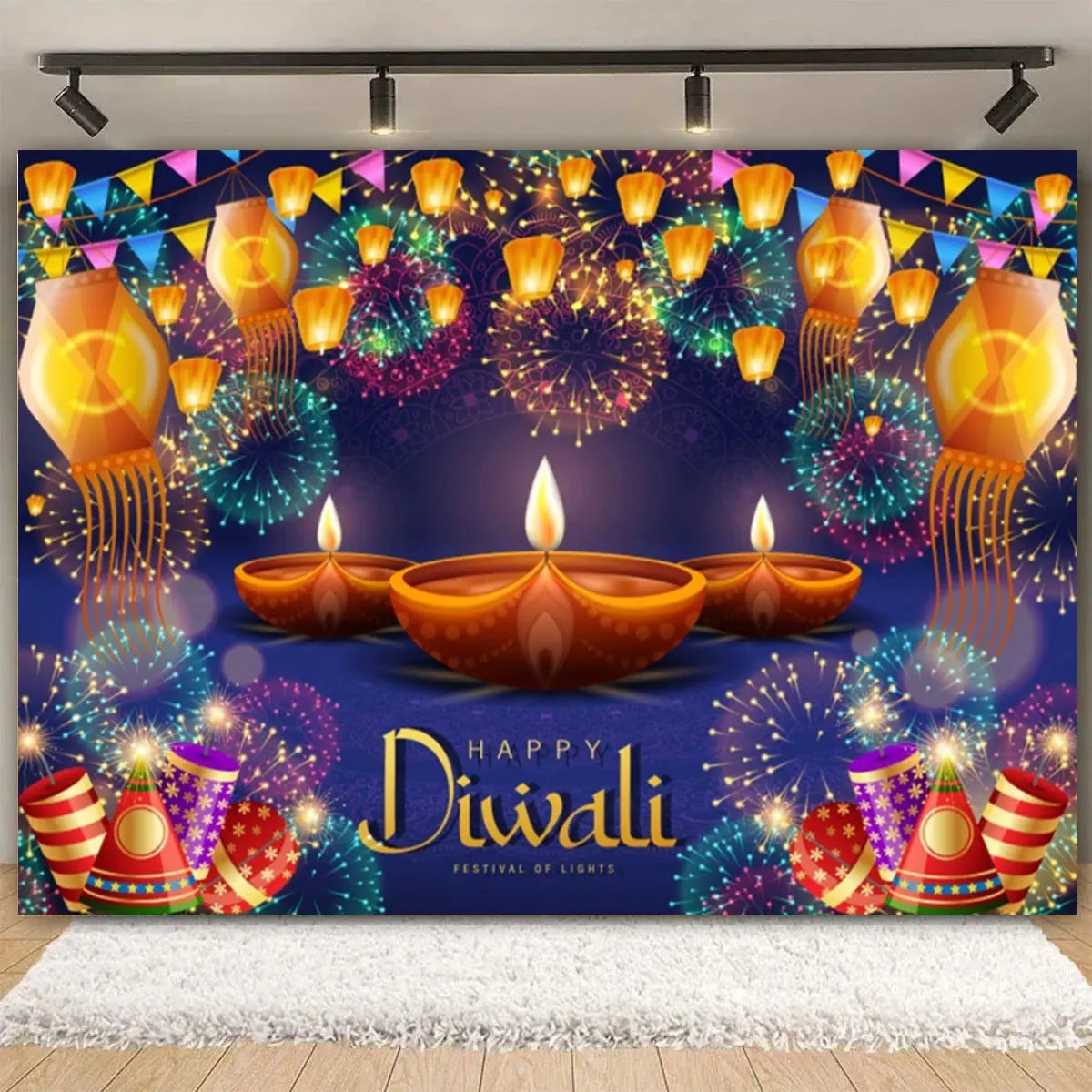 Indian Traditional Backdrop Photo Festival Party Candle Fireworks Mural Hindu Indian Wedding Holi Flower Anniversary Background Ezkrea