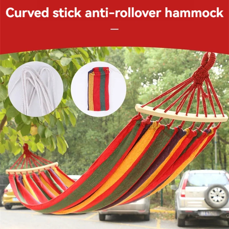 Outdoor Canvas Hammock – Heavy-Duty Swing Bed with Tree Ropes, 200kg Load Capacity for Camping, Garden, Patio, Backyard Ezkrea
