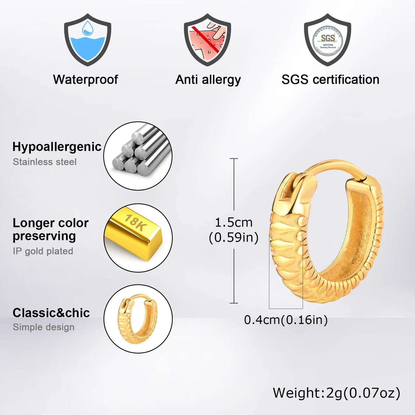 Snake Textured Hoop Earrings for Men, Anti Allergy Stainless Steel Animal Huggies Hoop Earrings,Male Earring Jewelry Gift Ezkrea