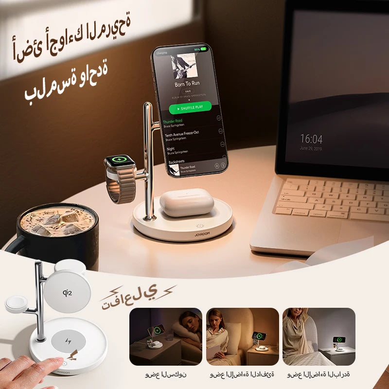 Joyroom 4-in-1 Qi2 Fast 15W Wireless Charger Magnetic Charging Station For iPhone 16-12 Series For iWatch For AirPods 4/3/2/Pro Ezkrea