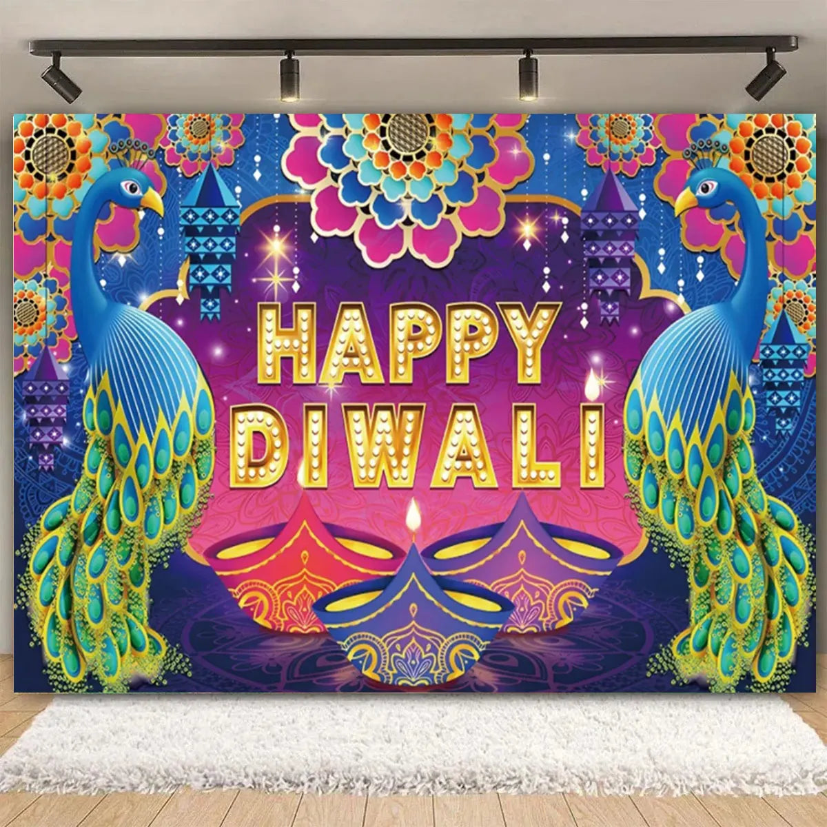Indian Traditional Backdrop Photo Festival Party Candle Fireworks Mural Hindu Indian Wedding Holi Flower Anniversary Background Ezkrea