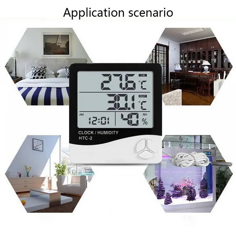 Digital Temperature & Humidity Meter with LCD Display – Indoor/Outdoor Thermometer Hygrometer & Clock EZKrea.com