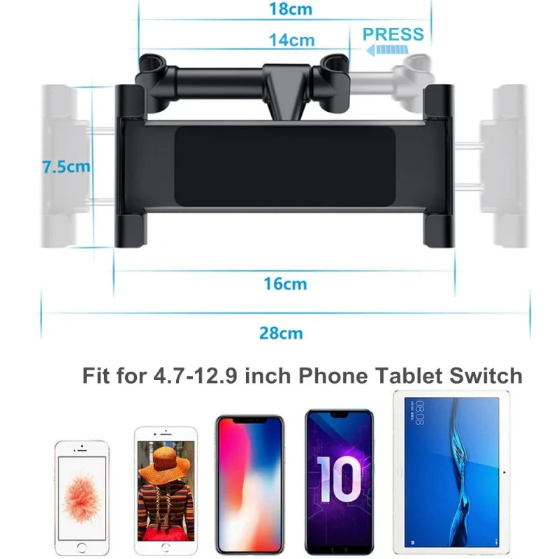 Car Headrest Phone Holder – Adjustable Back Seat Mount for 4.7"-13" Devices | iPad Pro 12.9", Smartphones & More Ezkrea