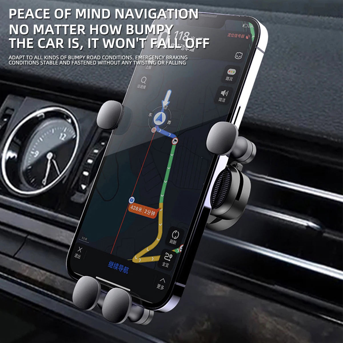Gravity Car Phone Holder for 4.7–7 inch Phones – Universal Air Vent Mount, Shockproof GPS Clip Stand Ezkrea