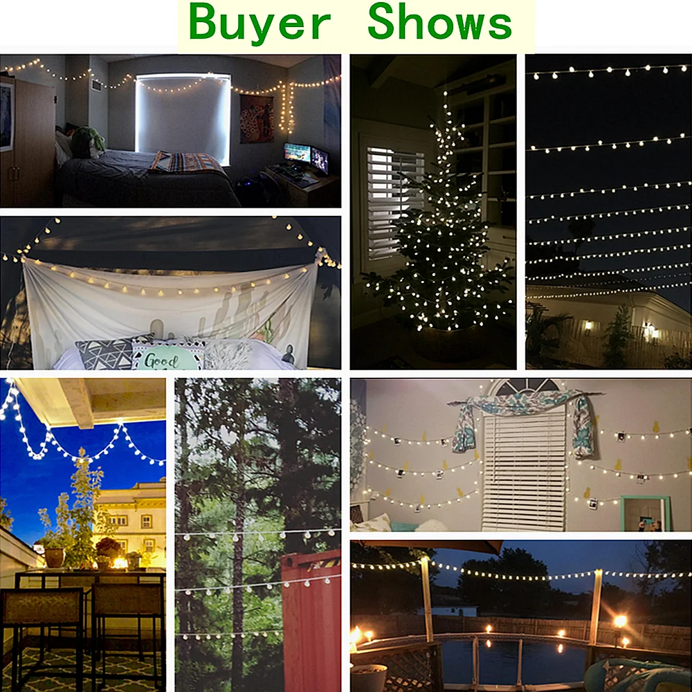 13M Ball LED String Lights Outdoor Ball Chain Lights Garland Lamps Bulb Fairy Lights Party Home Wedding Garden Christmas Decor Ezkrea